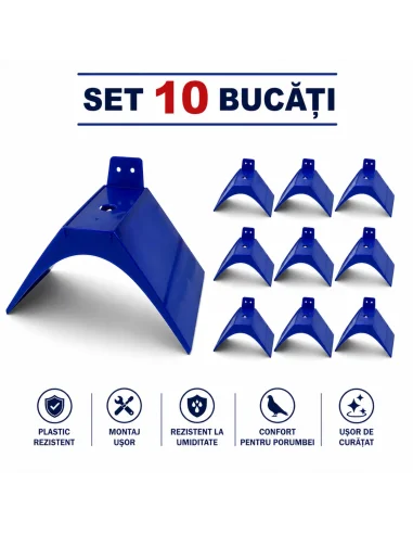 Set 10 odihnitoare porumbei din plastic pentru montaj pe perete