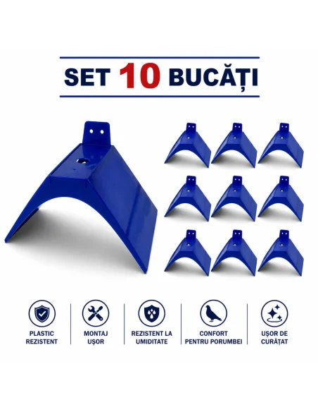 Set 10 odihnitoare porumbei din plastic pentru montaj pe perete