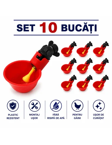 Set 10 adăpători automate pentru găini | cu piuliță | adapatoare.ro