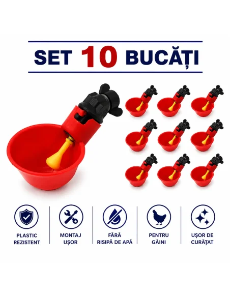 Set 10 adăpători automate pentru găini | cu piuliță | adapatoare.ro