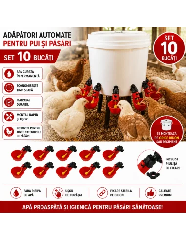 Set 10 adăpători automate pentru găini | cu piuliță | adapatoare.ro