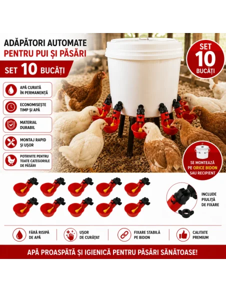 Set 10 adăpători automate pentru găini | cu piuliță | adapatoare.ro