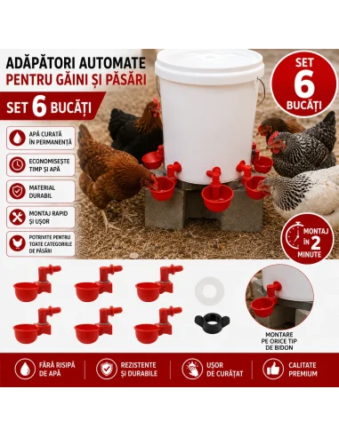 Set 6 adăpători automate găini cu piuliță – sistem fără risipă apă