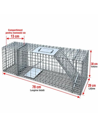 Capcană pentru vulpi 78 x 29 x 30 cm – compartiment momeală vie 13 cm