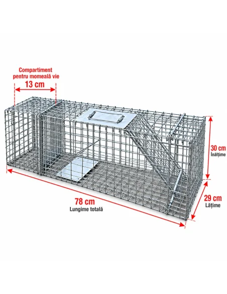 Capcană pentru vulpi 78 x 29 x 30 cm – compartiment momeală vie 13 cm