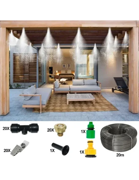 Sistem racire terasa , 20m furtun, 20 duze, 20 conectori T, 20 clipsuri fixare Sistem racire terasa , 20m furtun, 20 duze, 20 conectori T, 20 clipsuri fixare