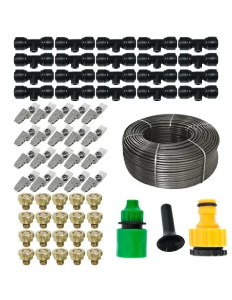 Sistem de răcire pentru terasă – 20 m, 20 duze, 20 conectori T, 20 clipsuri | Adapatoare.ro Sistem de răcire pentru terasă – 20 m, 20 duze, 20 conectori T, 20 clipsuri | Adapatoare.ro