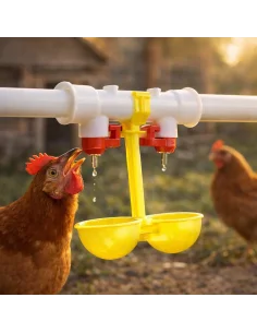 Adapatoare automata dubla pentru pasari cu niplu montata pe teava, gaina bea apa din sistem de adapare fara risipa