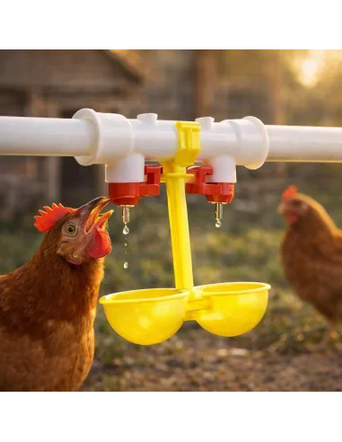 Adapatoare automata dubla pentru pasari cu niplu montata pe teava, gaina bea apa din sistem de adapare fara risipa